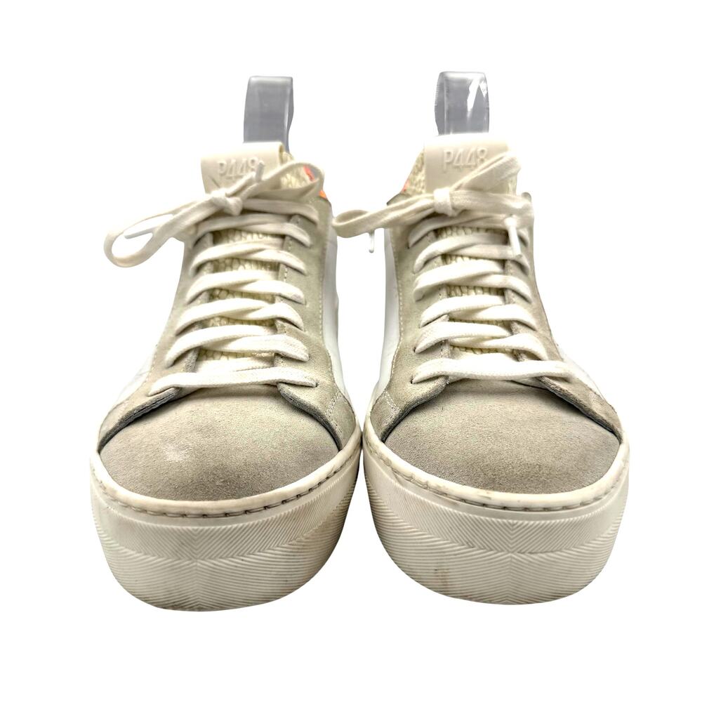P448 Thea Two Tone White Leather Neon Snakeskin Heel Chunky Streetwear Sneakers - Picture 3 of 10